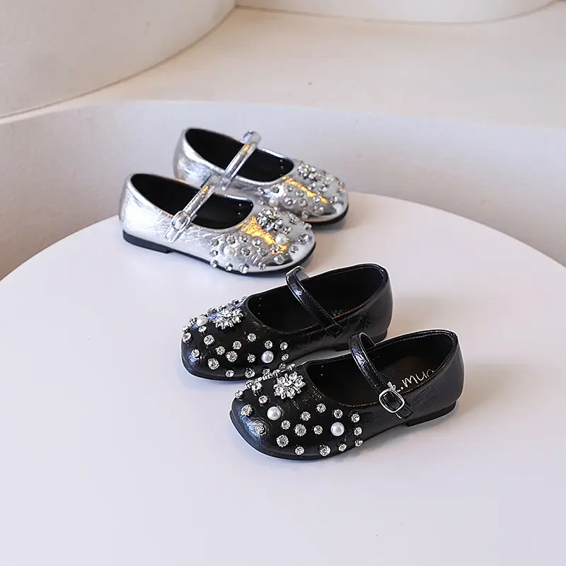 New Luxury Kids Leather Shoes Elegant Luxury Girls Fashion Princess Ballet Shoes Wedding Party Children Performance Flat Shoes