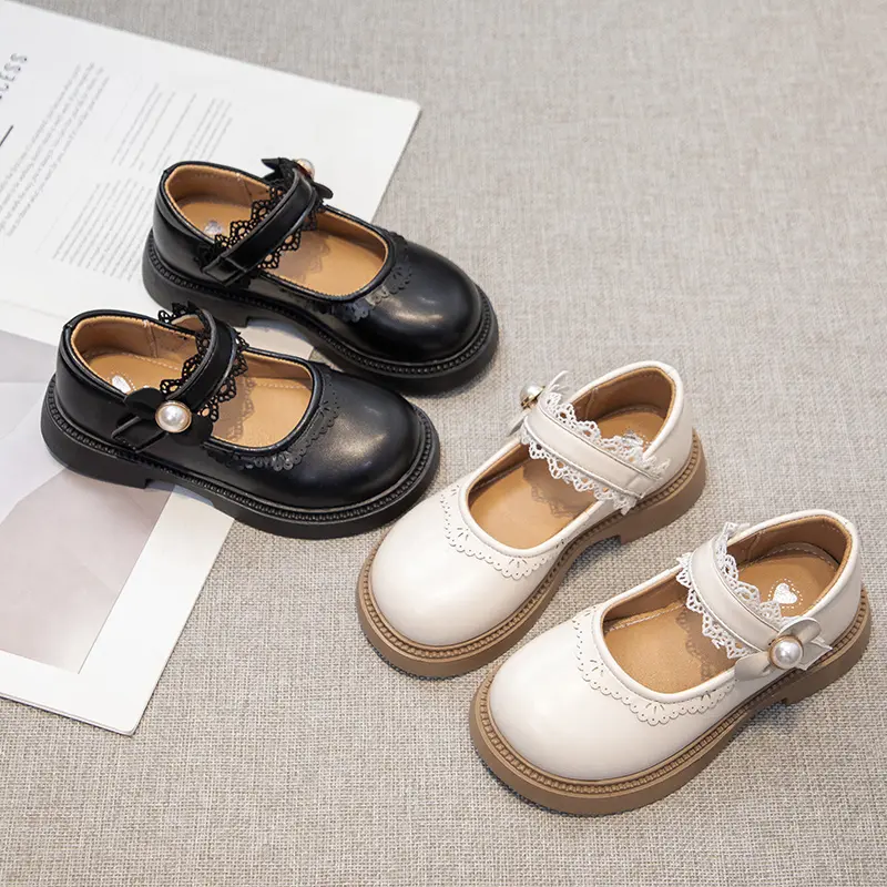Girls Leather Shoes for Party Wedding Ruffled Edge Children Princess Performance Shoes Soft Sole Kids Mary Jane Shoes Size 26-37