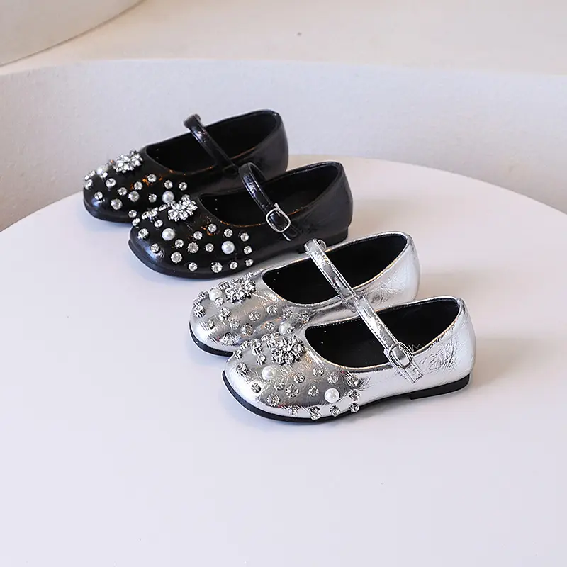 New Luxury Kids Leather Shoes Elegant Luxury Girls Fashion Princess Ballet Shoes Wedding Party Children Performance Flat Shoes