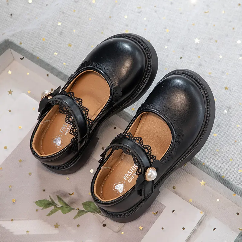Girls Leather Shoes for Party Wedding Ruffled Edge Children Princess Performance Shoes Soft Sole Kids Mary Jane Shoes Size 26-37