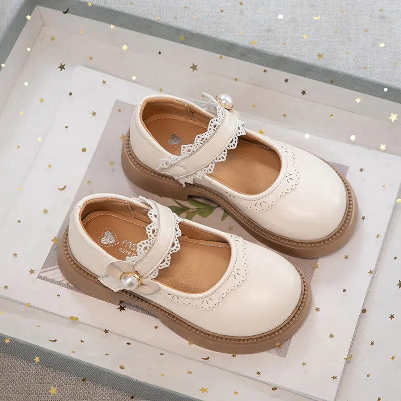 Girls Leather Shoes for Party Wedding Ruffled Edge Children Princess Performance Shoes Soft Sole Kids Mary Jane Shoes Size 26-37