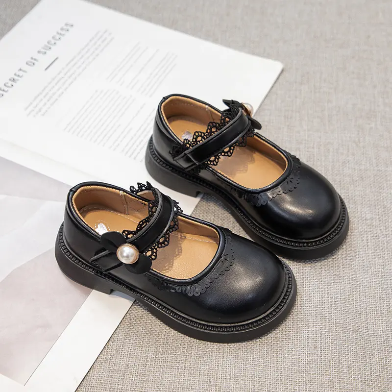 Girls Leather Shoes for Party Wedding Ruffled Edge Children Princess Performance Shoes Soft Sole Kids Mary Jane Shoes Size 26-37