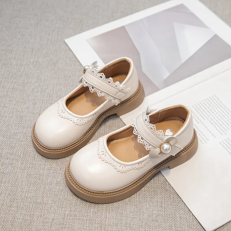Girls Leather Shoes for Party Wedding Ruffled Edge Children Princess Performance Shoes Soft Sole Kids Mary Jane Shoes Size 26-37