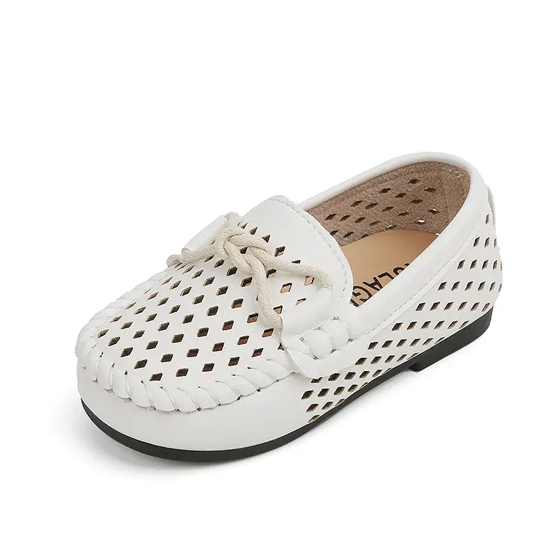 Kids Fashion Casual Shoes Slip-on Boys Flats Solid Color 2025 New Hot Soft Breathable Simple Non-slip PU Hollow Children Loafers
