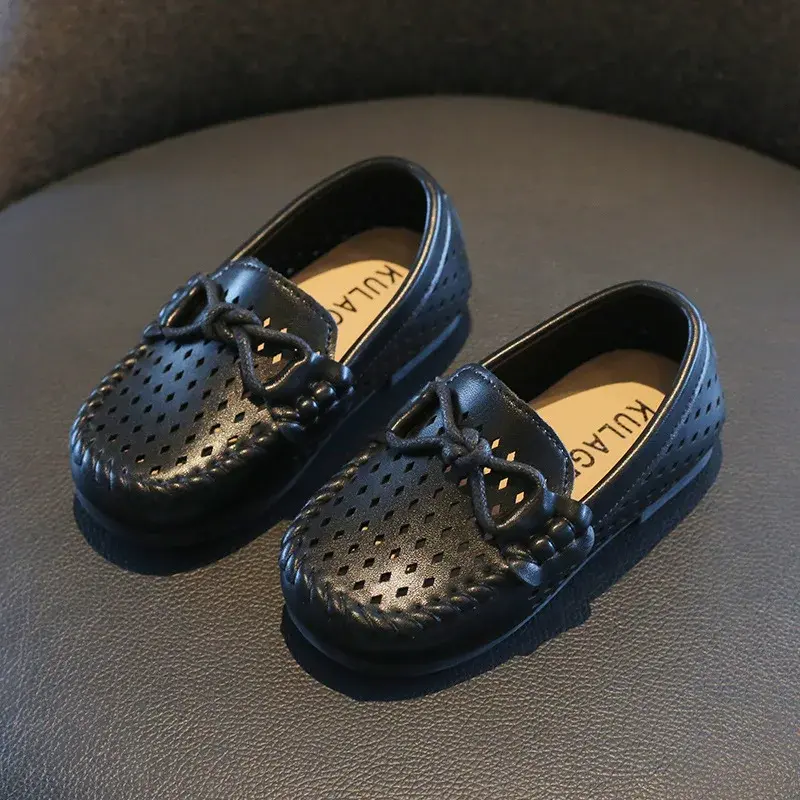 Kids Fashion Casual Shoes Slip-on Boys Flats Solid Color 2025 New Hot Soft Breathable Simple Non-slip PU Hollow Children Loafers