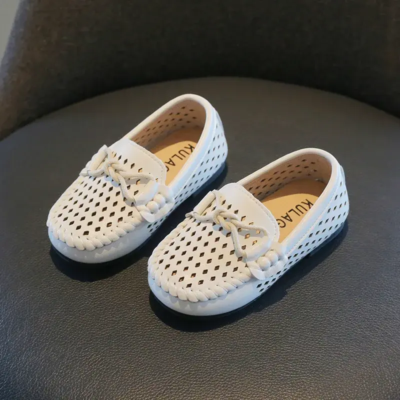 Kids Fashion Casual Shoes Slip-on Boys Flats Solid Color 2025 New Hot Soft Breathable Simple Non-slip PU Hollow Children Loafers