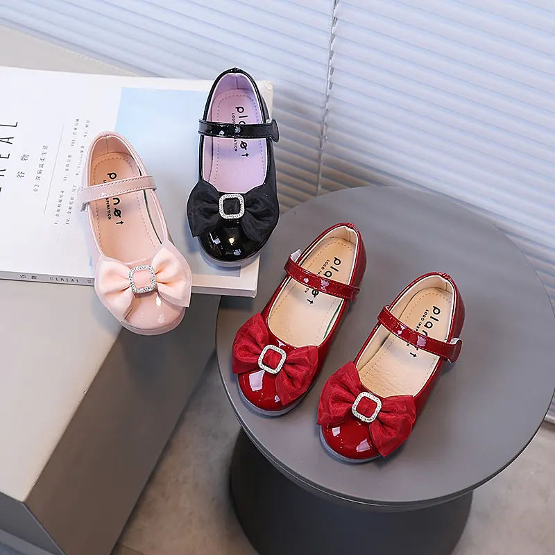 Girls Princess Shoes with Big Bows Kids Flats Round Toes Versatile 2025 Autumn New Children Casual Leather Shoes Korean Style