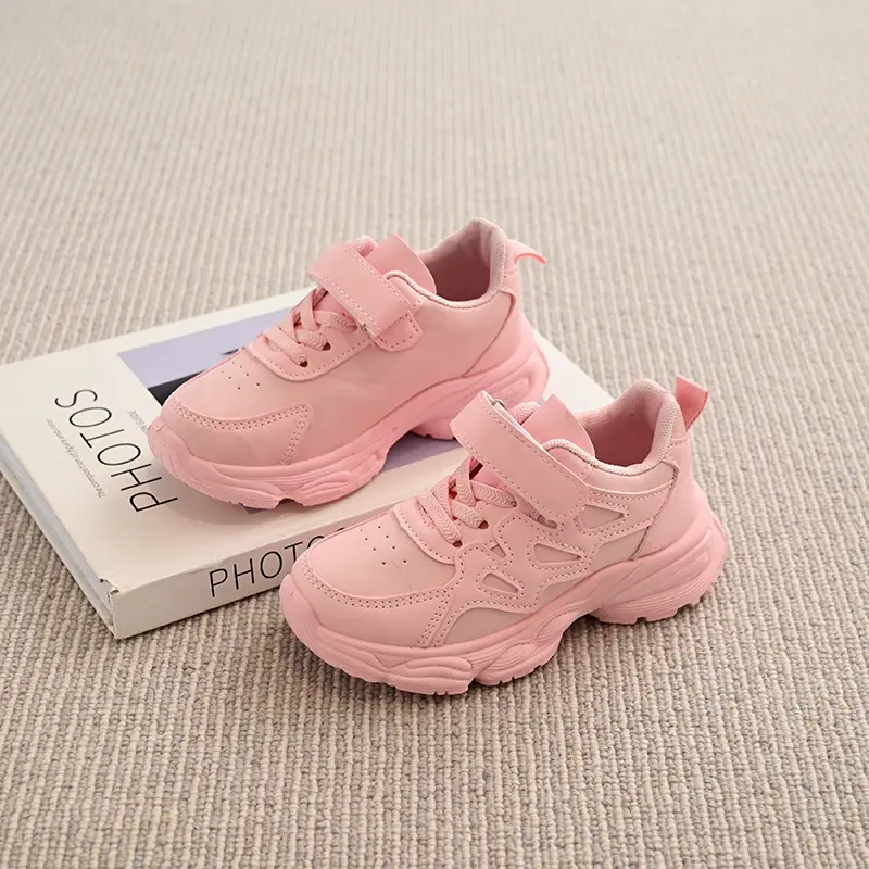 Children Running Shoes Soild Color Versatile Kids Sports Shoes Hook&loop 2025 New Fashion Girls Sneakers Comfort Thick Soft Sole
