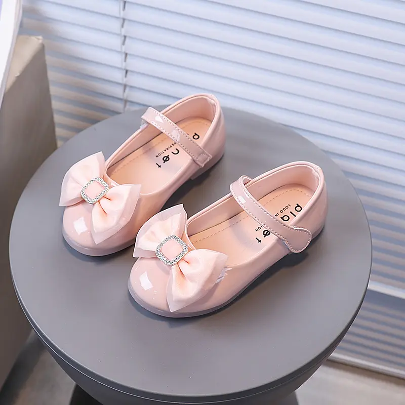 Girls Princess Shoes with Big Bows Kids Flats Round Toes Versatile 2025 Autumn New Children Casual Leather Shoes Korean Style
