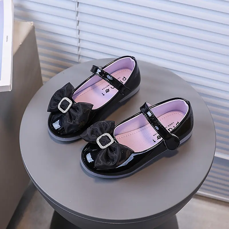 Girls Princess Shoes with Big Bows Kids Flats Round Toes Versatile 2025 Autumn New Children Casual Leather Shoes Korean Style