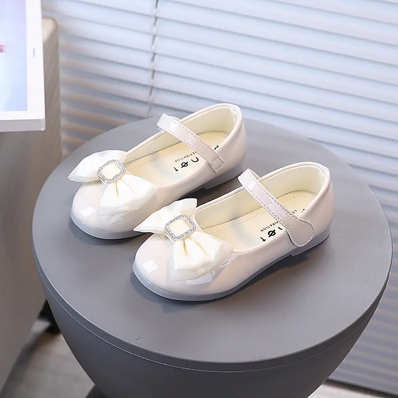 Girls Princess Shoes with Big Bows Kids Flats Round Toes Versatile 2025 Autumn New Children Casual Leather Shoes Korean Style