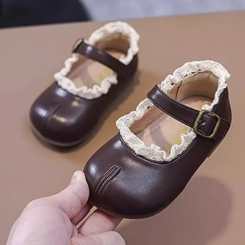 Spring Autumn Toddlers Girls Shoes Sweet Lace Ruffled Edge Children's Flats Fashion Princess Walking Causal Kids Leather Shoes