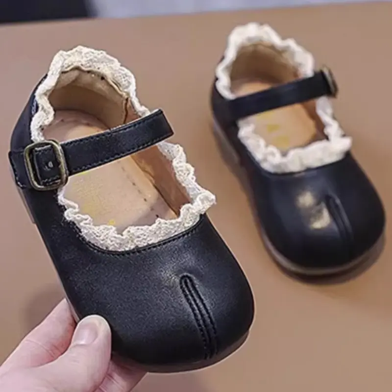 Spring Autumn Toddlers Girls Shoes Sweet Lace Ruffled Edge Children's Flats Fashion Princess Walking Causal Kids Leather Shoes