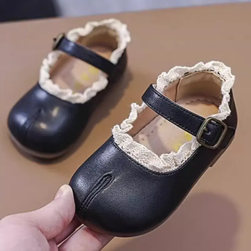 Spring Autumn Toddlers Girls Shoes Sweet Lace Ruffled Edge Children's Flats Fashion Princess Walking Causal Kids Leather Shoes