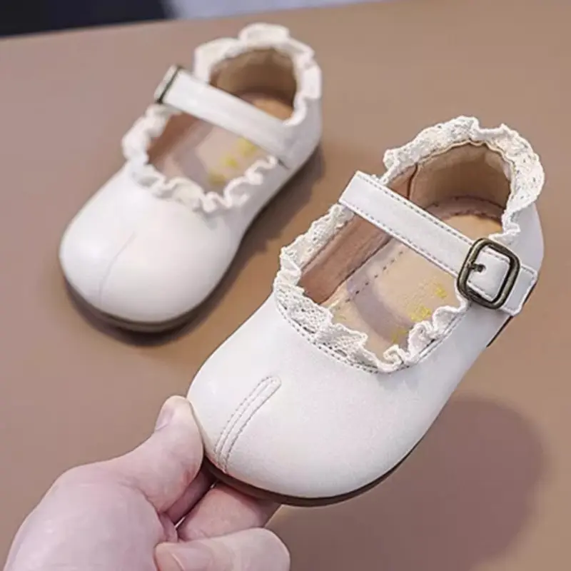Spring Autumn Toddlers Girls Shoes Sweet Lace Ruffled Edge Children's Flats Fashion Princess Walking Causal Kids Leather Shoes