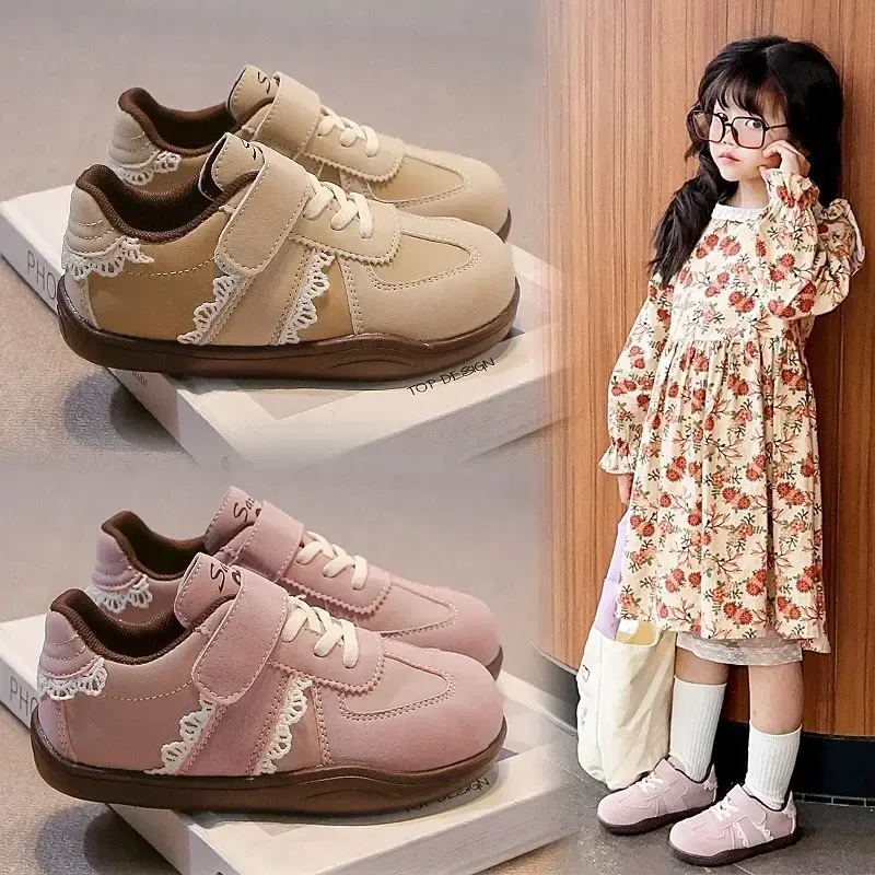 Kids Running Shoes Hook&loop 2025 New Fashion Girls Casual Shoes Non-slip Soft Sole Children Sports Shoes with Sweet Lace Sweet