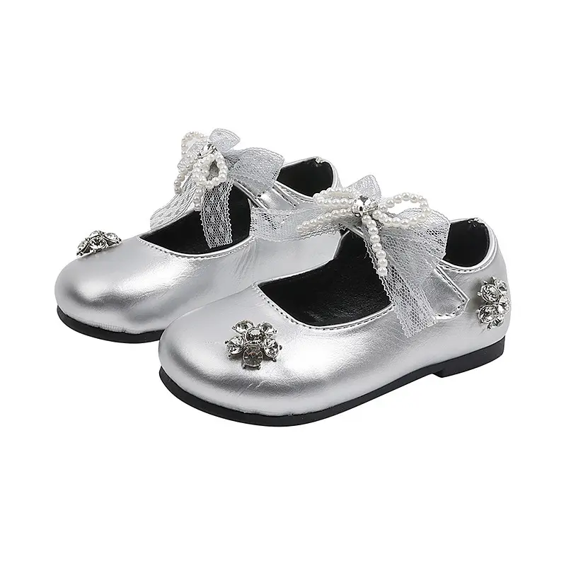 New Spring Autumn Girls Leather Shoes Sweet Princess Lace Bowknot Children's Flats Fashion Performance Kids Causal Dress Shoes