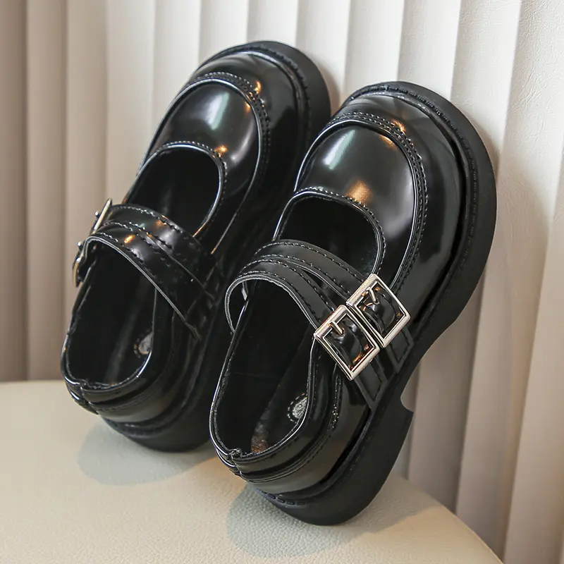 Girls Performance Dance Shoes with Metal Buckle Children Leather Princess Shoes British Style Kids Mary Janes Shoes Round Toe