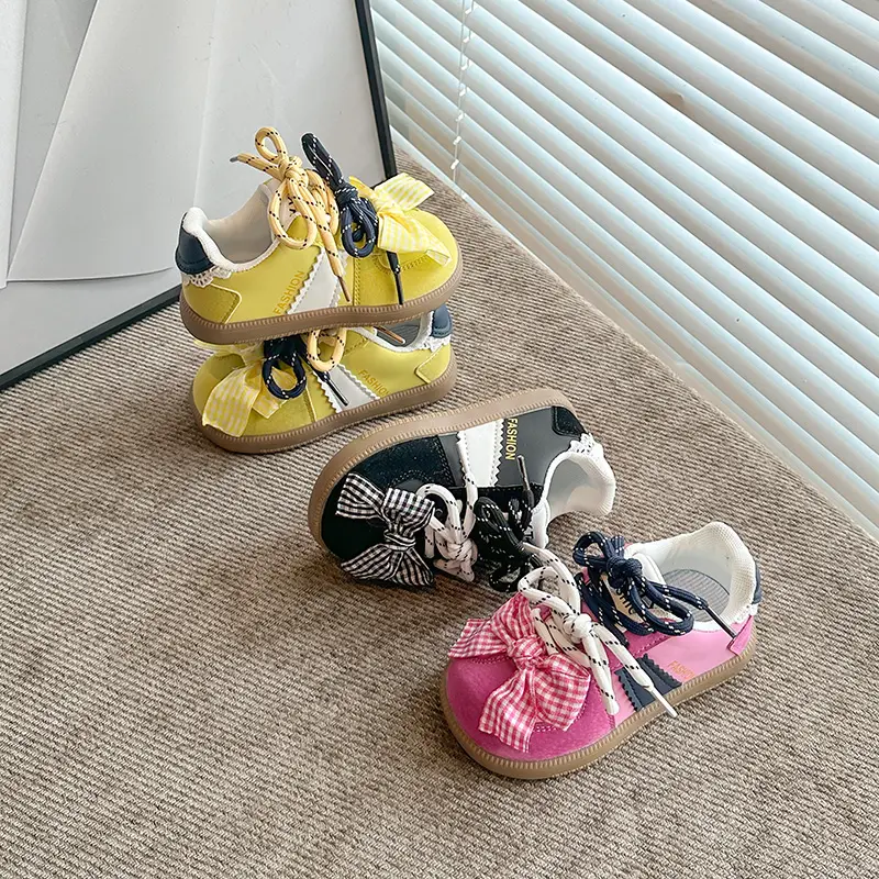 Girl's Sneakers New School Running Versatile Children's Sports Shoes Sweet Bowknot Kids Fashion Causal Tennis Shoes Elegant Lace