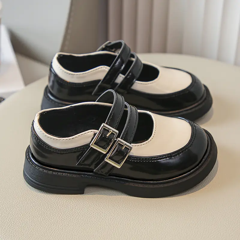 Girls Performance Dance Shoes with Metal Buckle Children Leather Princess Shoes British Style Kids Mary Janes Shoes Round Toe
