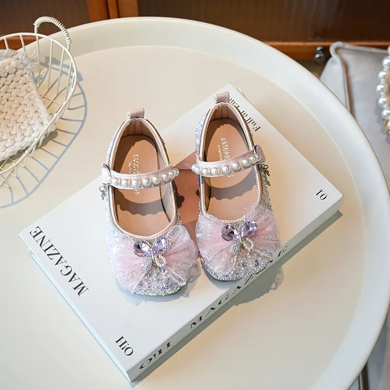 Luxury Little Girl Leather Shoes New Children Princess Shoes Spring Autumn Causal Kids Fashion Wedding Party Flat Shoes Sweet