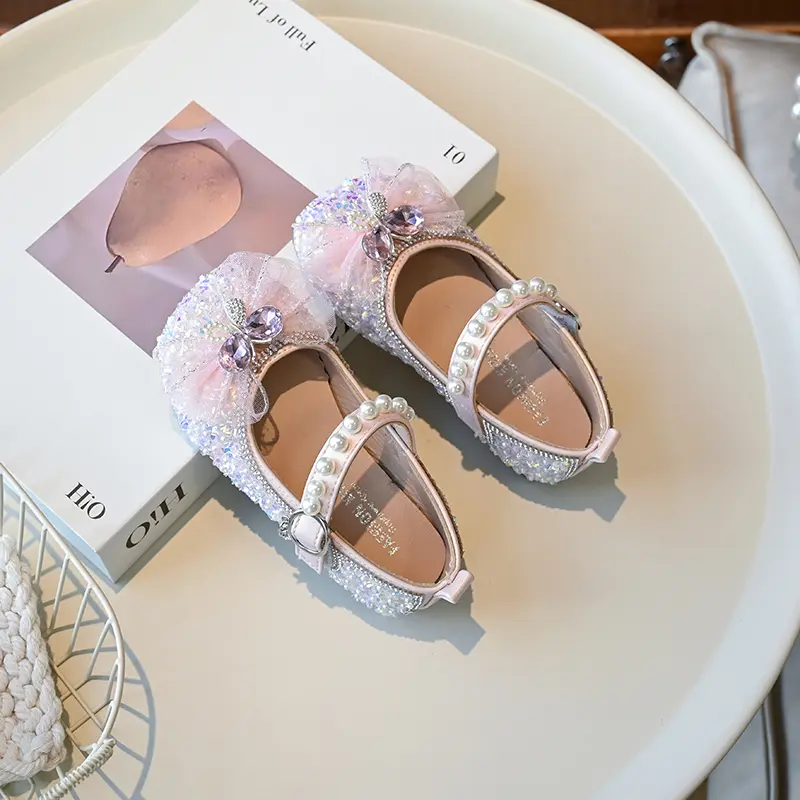 Luxury Little Girl Leather Shoes New Children Princess Shoes Spring Autumn Causal Kids Fashion Wedding Party Flat Shoes Sweet