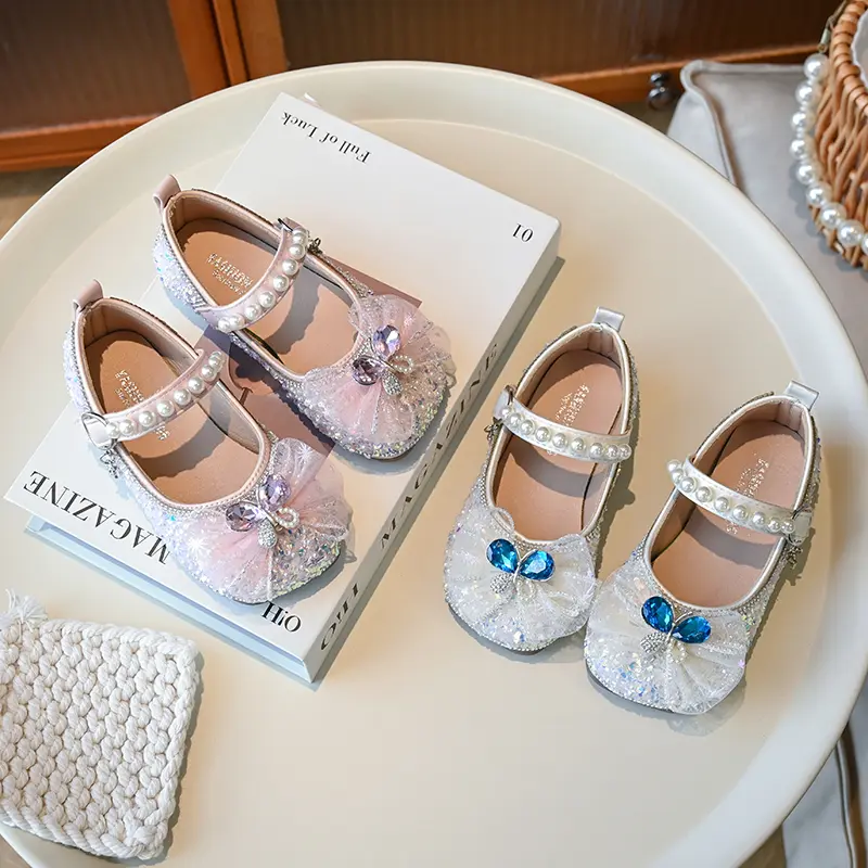 Luxury Little Girl Leather Shoes New Children Princess Shoes Spring Autumn Causal Kids Fashion Wedding Party Flat Shoes Sweet