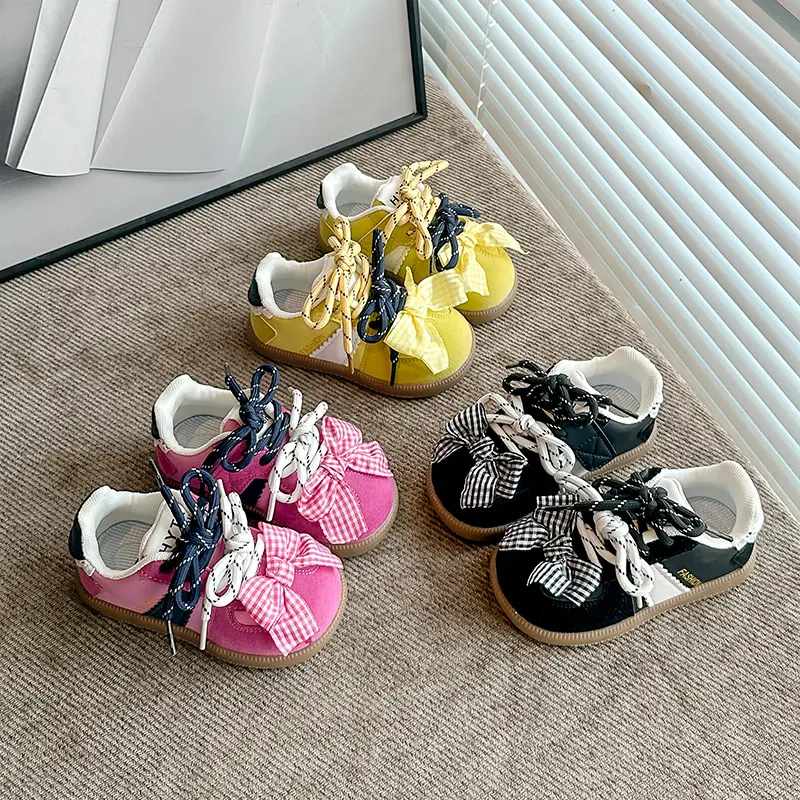 Girl's Sneakers New School Running Versatile Children's Sports Shoes Sweet Bowknot Kids Fashion Causal Tennis Shoes Elegant Lace