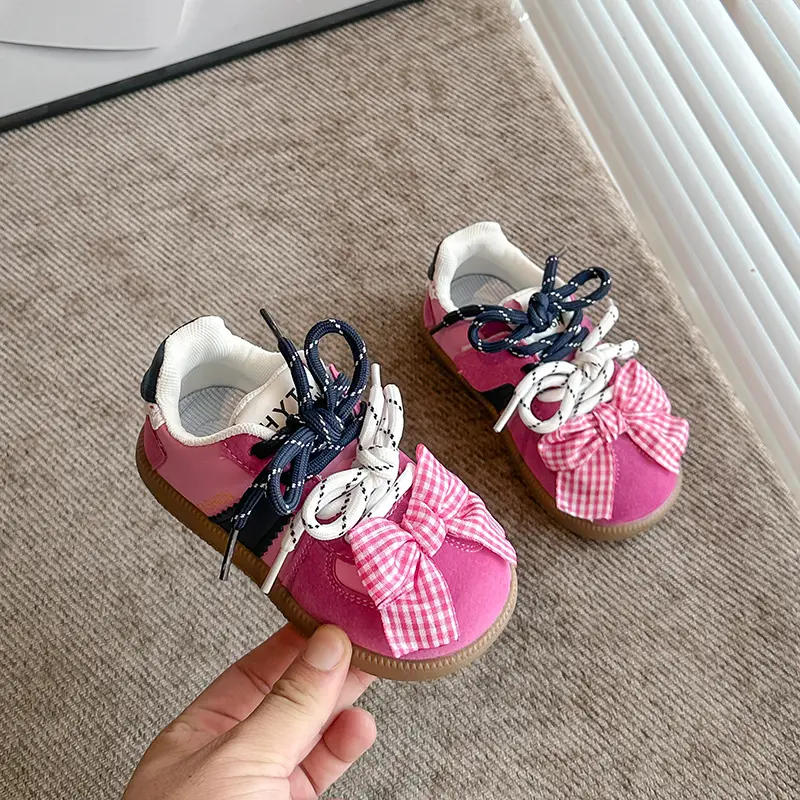 Girl's Sneakers New School Running Versatile Children's Sports Shoes Sweet Bowknot Kids Fashion Causal Tennis Shoes Elegant Lace