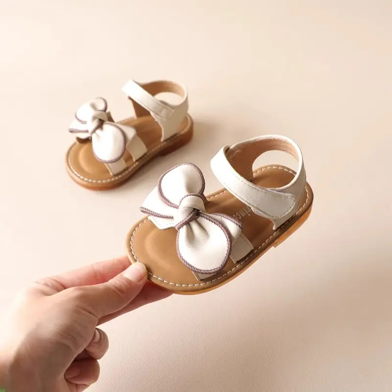 New Toddlers Girls Sandals Summer Bowknot Classic Children Fashion Walking Shoes Open-toe Soft Bottom Kids Causal Flat Sandals