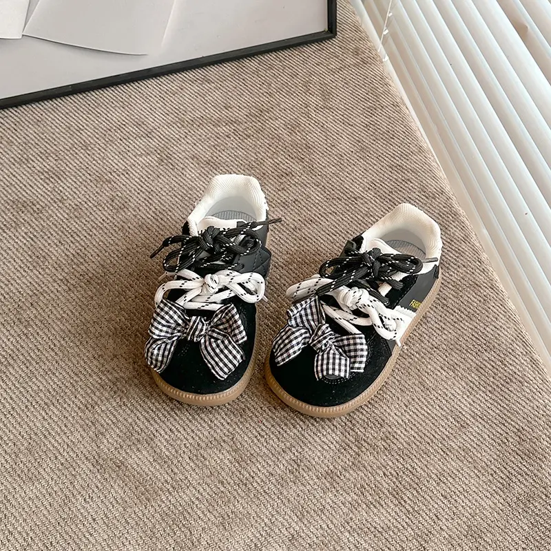Girl's Sneakers New School Running Versatile Children's Sports Shoes Sweet Bowknot Kids Fashion Causal Tennis Shoes Elegant Lace