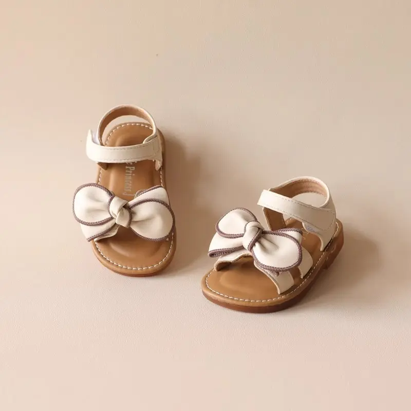 New Toddlers Girls Sandals Summer Bowknot Classic Children Fashion Walking Shoes Open-toe Soft Bottom Kids Causal Flat Sandals