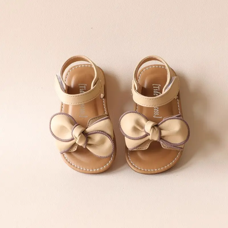New Toddlers Girls Sandals Summer Bowknot Classic Children Fashion Walking Shoes Open-toe Soft Bottom Kids Causal Flat Sandals