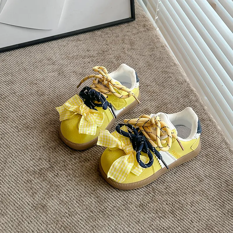 Girl's Sneakers New School Running Versatile Children's Sports Shoes Sweet Bowknot Kids Fashion Causal Tennis Shoes Elegant Lace