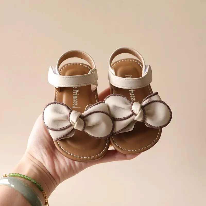 New Toddlers Girls Sandals Summer Bowknot Classic Children Fashion Walking Shoes Open-toe Soft Bottom Kids Causal Flat Sandals