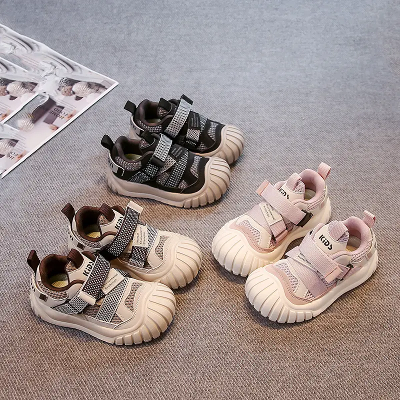 Boys Girls Tennis Shoes Toes Capped Mesh Breathable Kids Casual Shoes Soft Bottom 2025 Autumn New Children Sports Shoes Trendy
