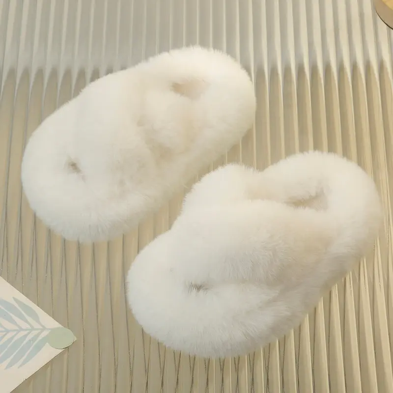 Children Warm Home Slippers Winter Soft Fluffy Girls Open-toe Flat Slippers Fashion Versatile Kids Causal Open-toe Cotton Shoes