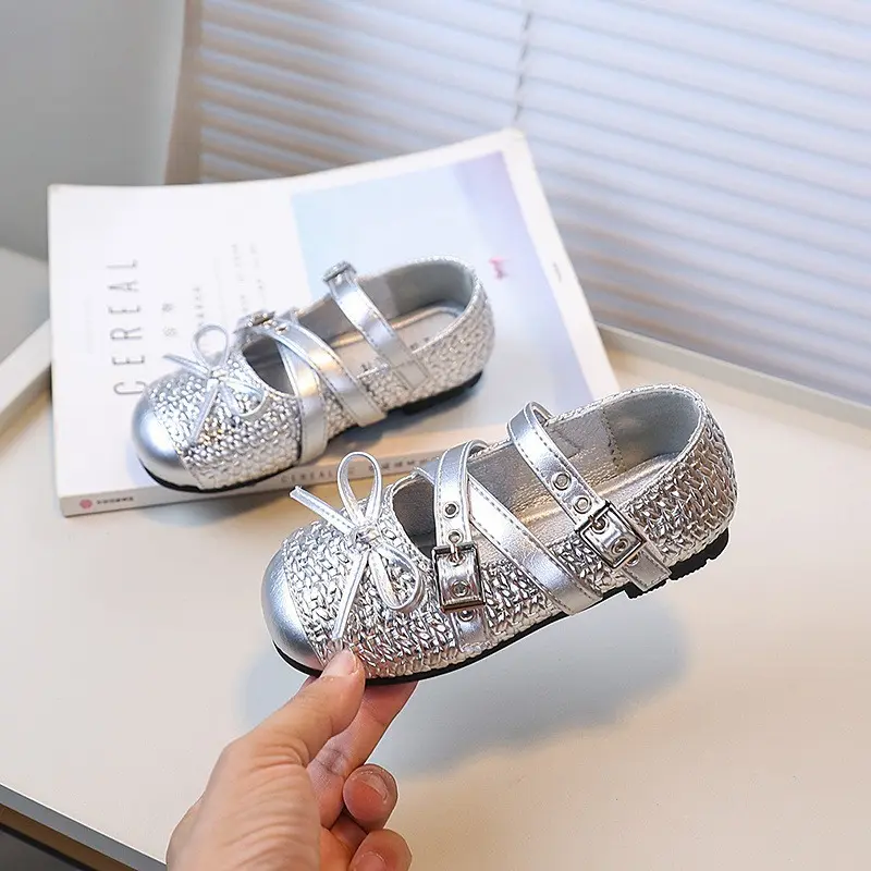 Trend Fashion Girls Leather Shoes Bowknot Patchwork Kids Causal Shoes Round-toe Versatile Children Dance Flat Mary Jane Shoes