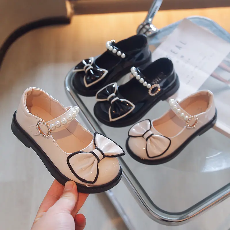 Girls Princess Shoes with Bow-knot Little Kids Leather Shoes for Party Wedding Soft Sole Fashion Children's Mary Janes Shoes New