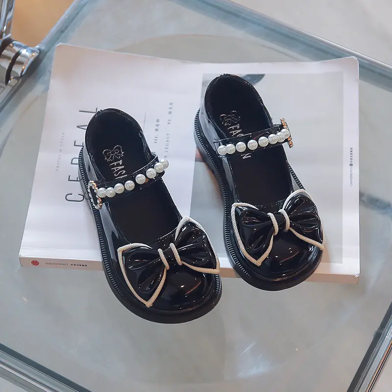 Girls Princess Shoes with Bow-knot Little Kids Leather Shoes for Party Wedding Soft Sole Fashion Children's Mary Janes Shoes New