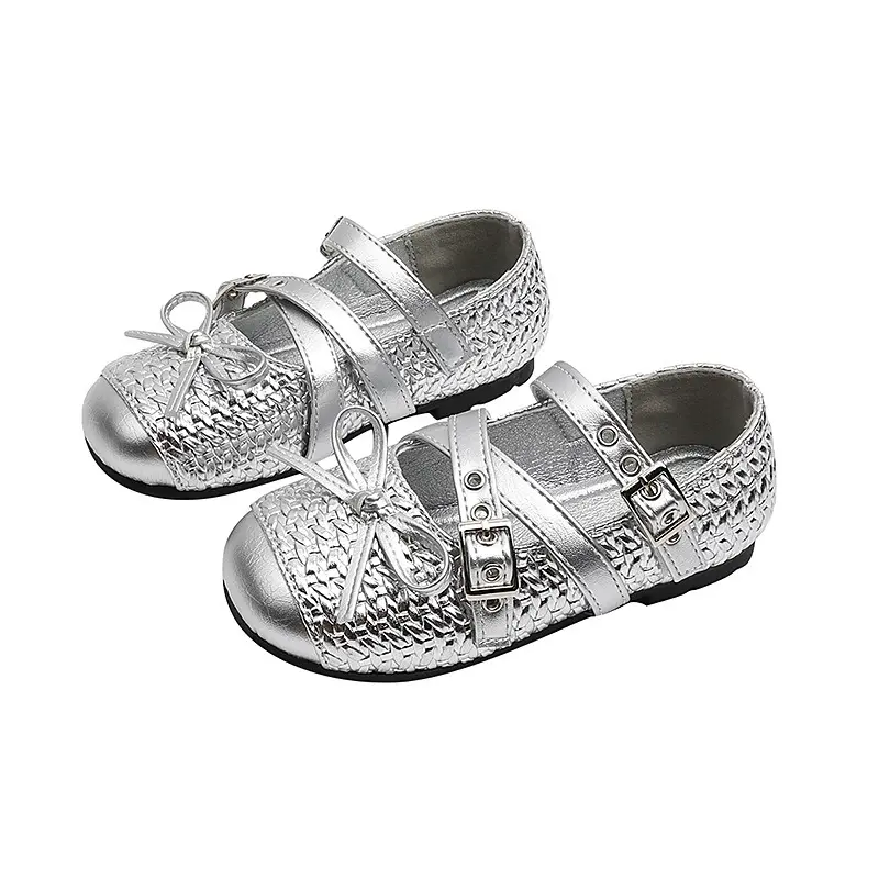 Trend Fashion Girls Leather Shoes Bowknot Patchwork Kids Causal Shoes Round-toe Versatile Children Dance Flat Mary Jane Shoes