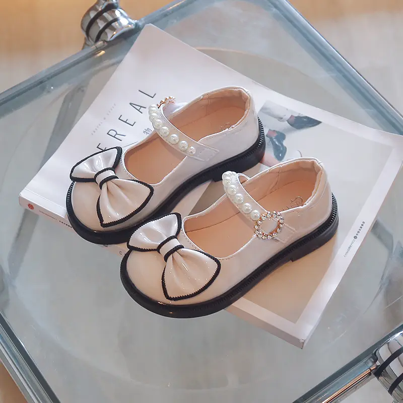 Girls Princess Shoes with Bow-knot Little Kids Leather Shoes for Party Wedding Soft Sole Fashion Children's Mary Janes Shoes New