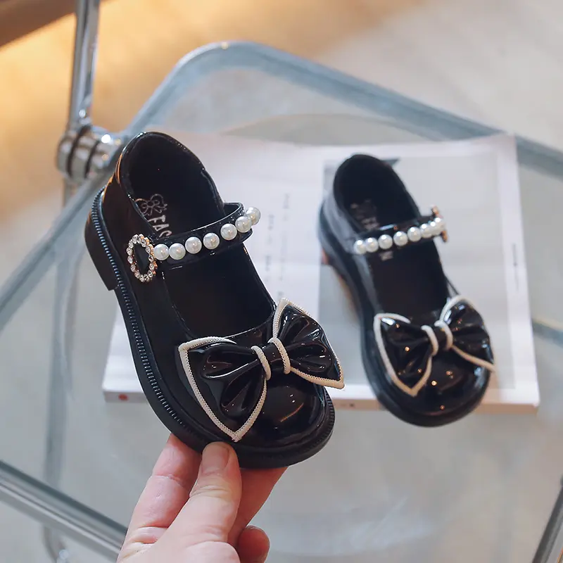 Girls Princess Shoes with Bow-knot Little Kids Leather Shoes for Party Wedding Soft Sole Fashion Children's Mary Janes Shoes New
