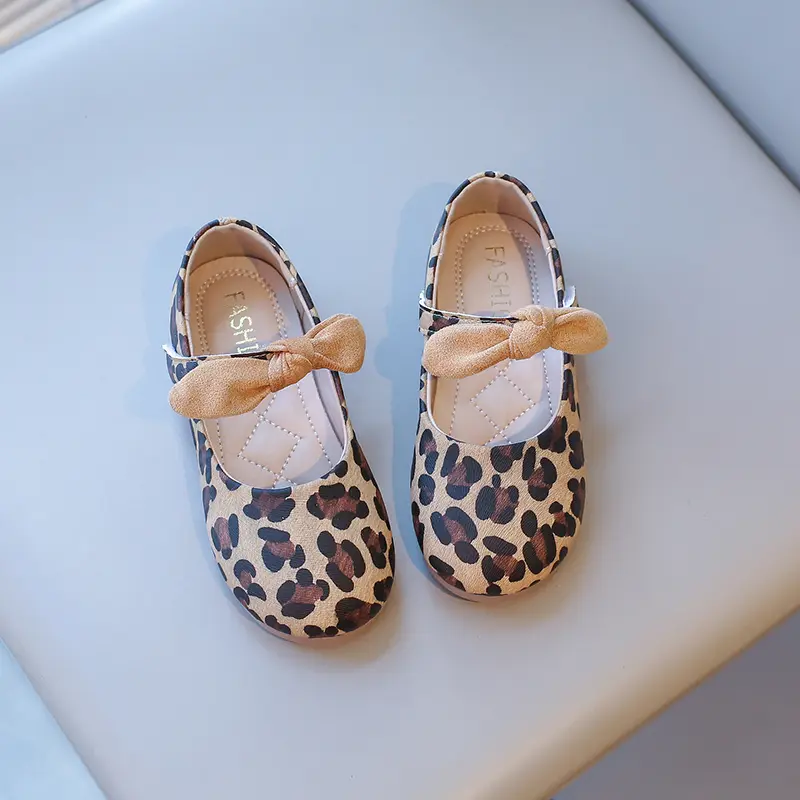 Girls Leather Shoes Leopard Prints Style Fashion Princess Kids Mary Janes with Bow-knot Sweet Chic 2025 Spring Autumn Brand New