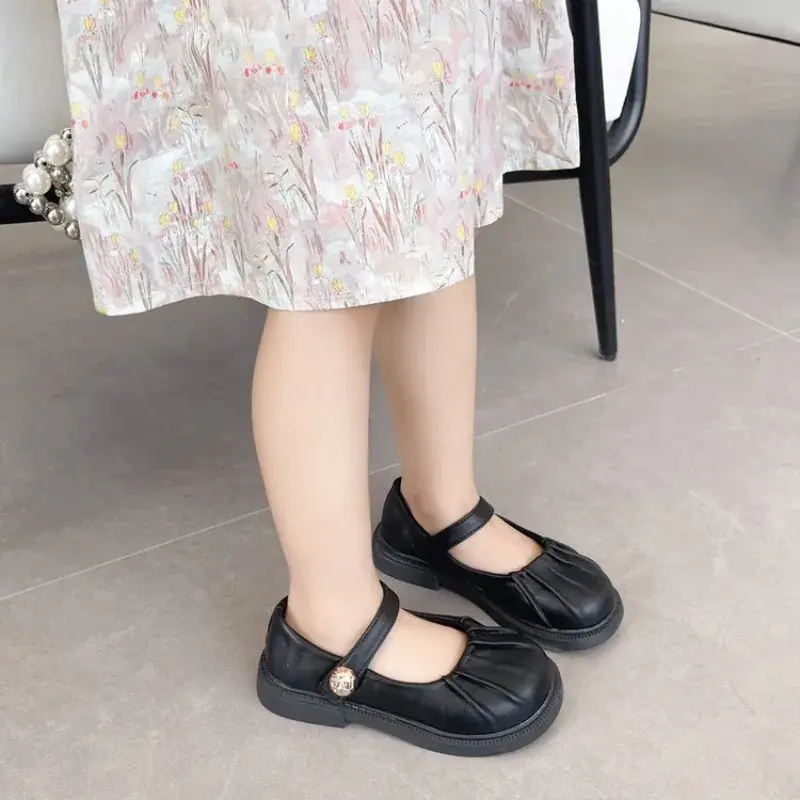 Spring Autumn Girls' Flat Shoes Fold Causal Children's Leather Shoes Solid Color Simple Kids Fashion Princess School Shoes New