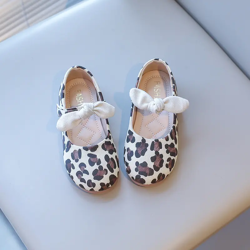 Girls Leather Shoes Leopard Prints Style Fashion Princess Kids Mary Janes with Bow-knot Sweet Chic 2025 Spring Autumn Brand New