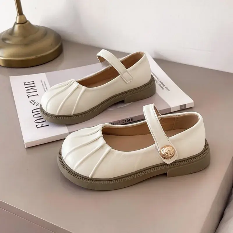 Spring Autumn Girls' Flat Shoes Fold Causal Children's Leather Shoes Solid Color Simple Kids Fashion Princess School Shoes New