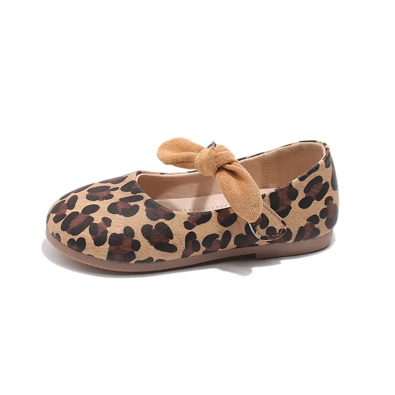 Girls Leather Shoes Leopard Prints Style Fashion Princess Kids Mary Janes with Bow-knot Sweet Chic 2025 Spring Autumn Brand New