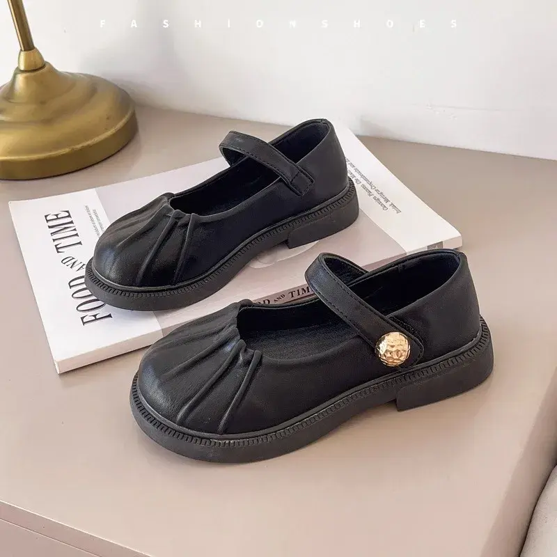 Spring Autumn Girls' Flat Shoes Fold Causal Children's Leather Shoes Solid Color Simple Kids Fashion Princess School Shoes New