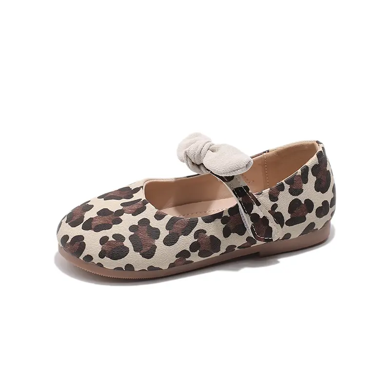 Girls Leather Shoes Leopard Prints Style Fashion Princess Kids Mary Janes with Bow-knot Sweet Chic 2025 Spring Autumn Brand New